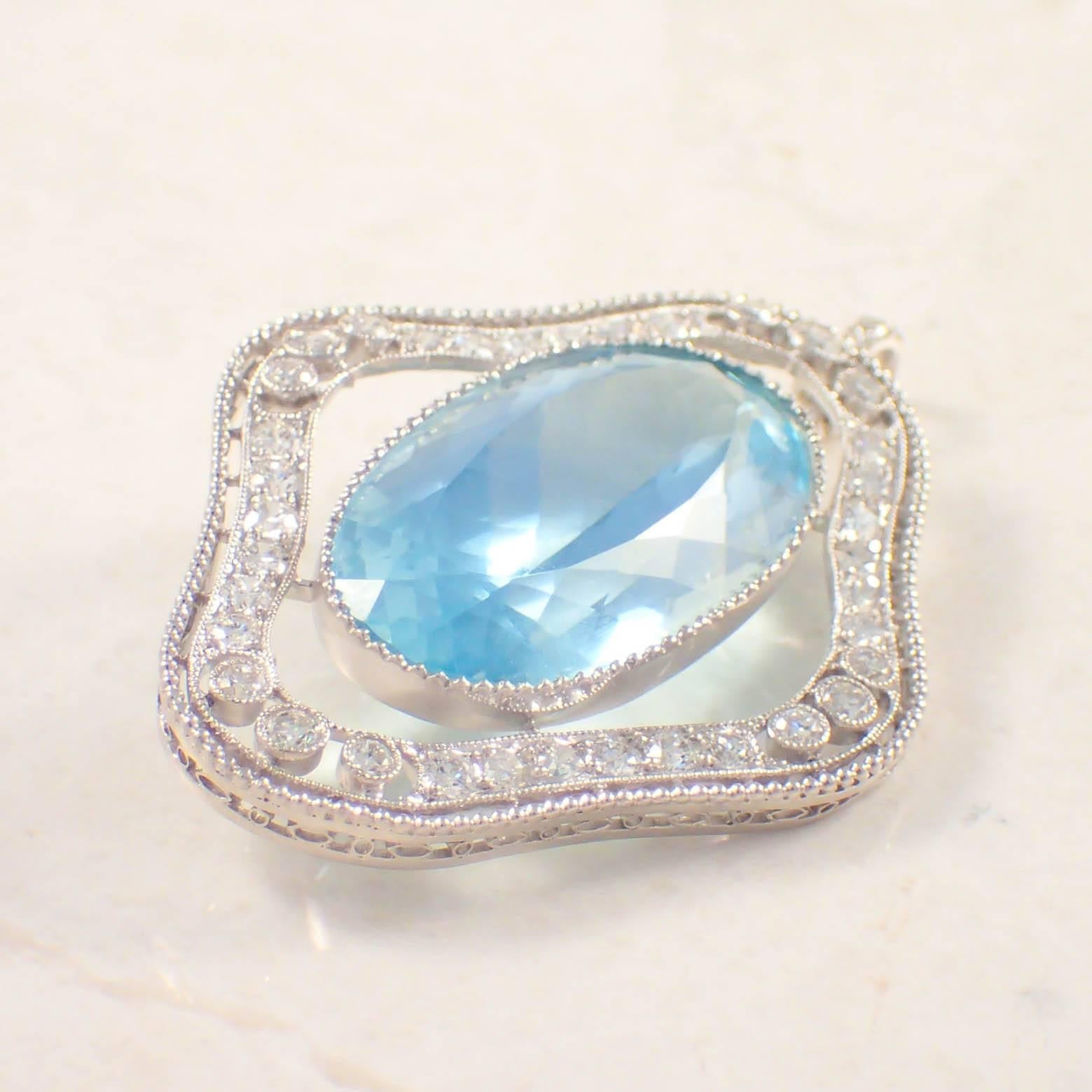Women's Marcus & Co. Art Deco Aquamarine Diamond Platinum Pendant