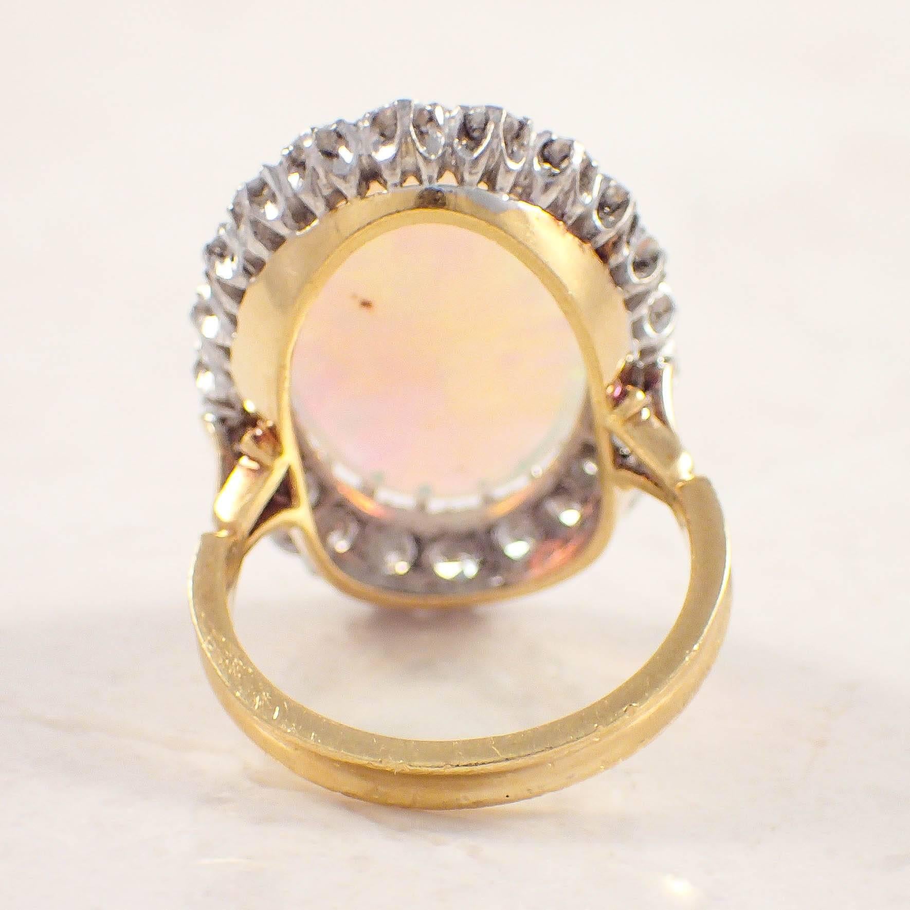 Women's Opal Diamond Gold Cluster Ring For Sale
