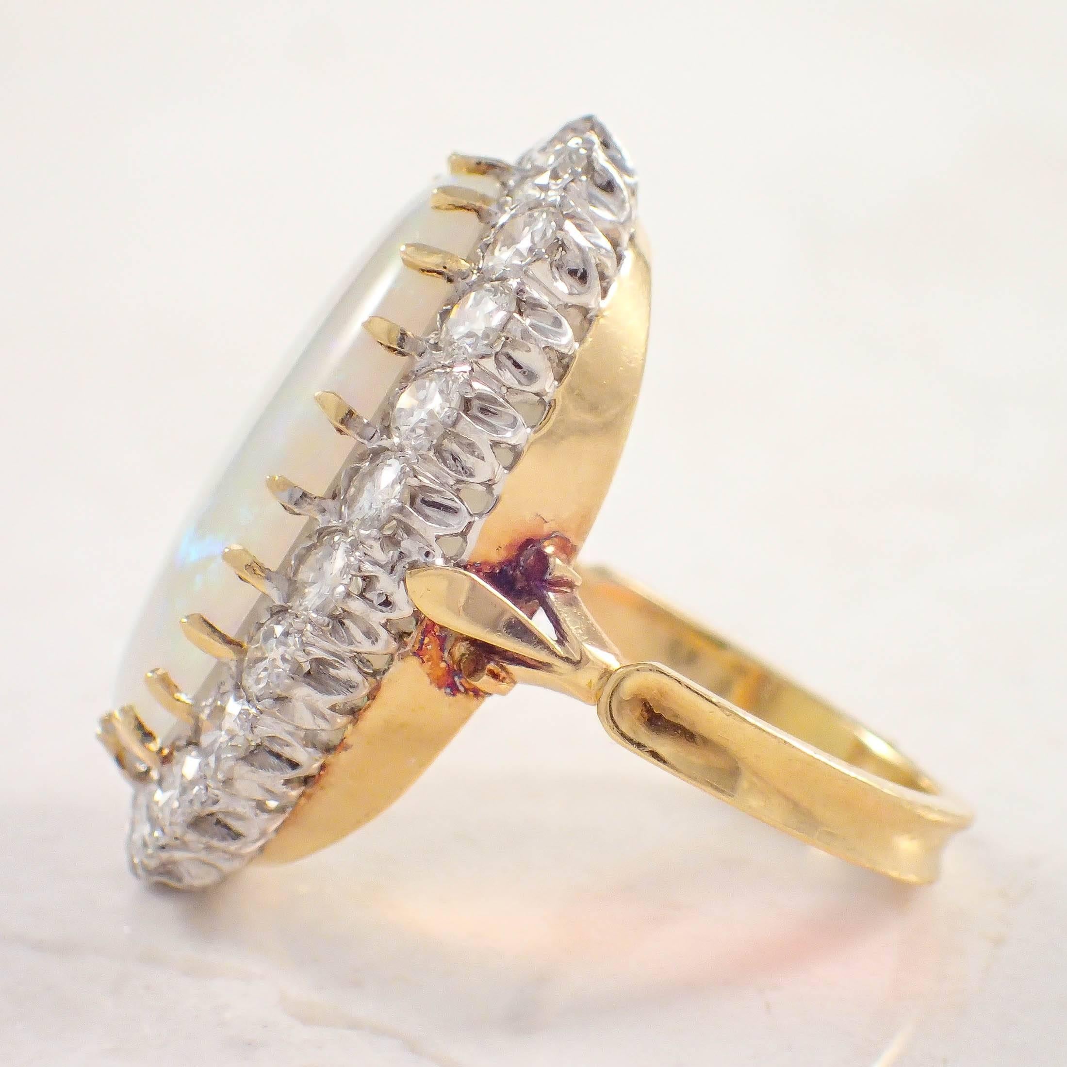 Opal Diamond Gold Cluster Ring In Good Condition For Sale In Portland, ME