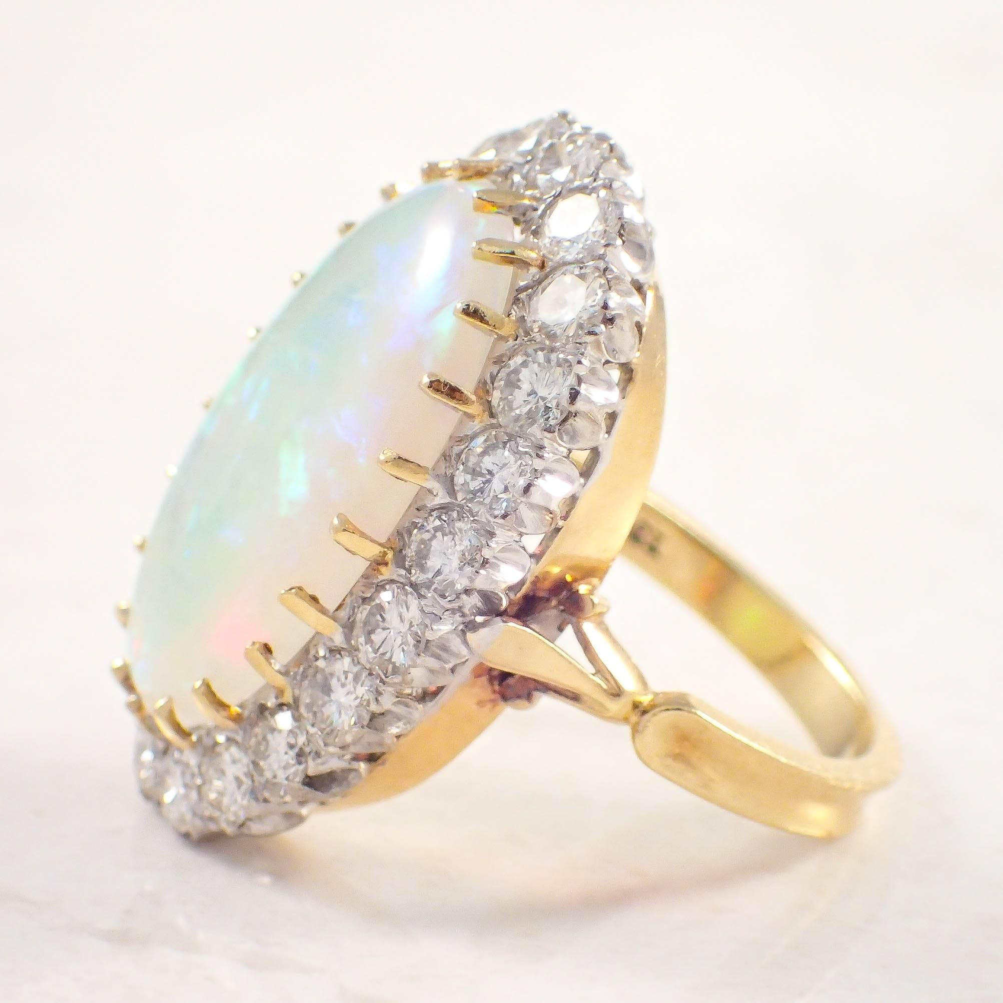 Retro Opal Diamond Gold Cluster Ring For Sale