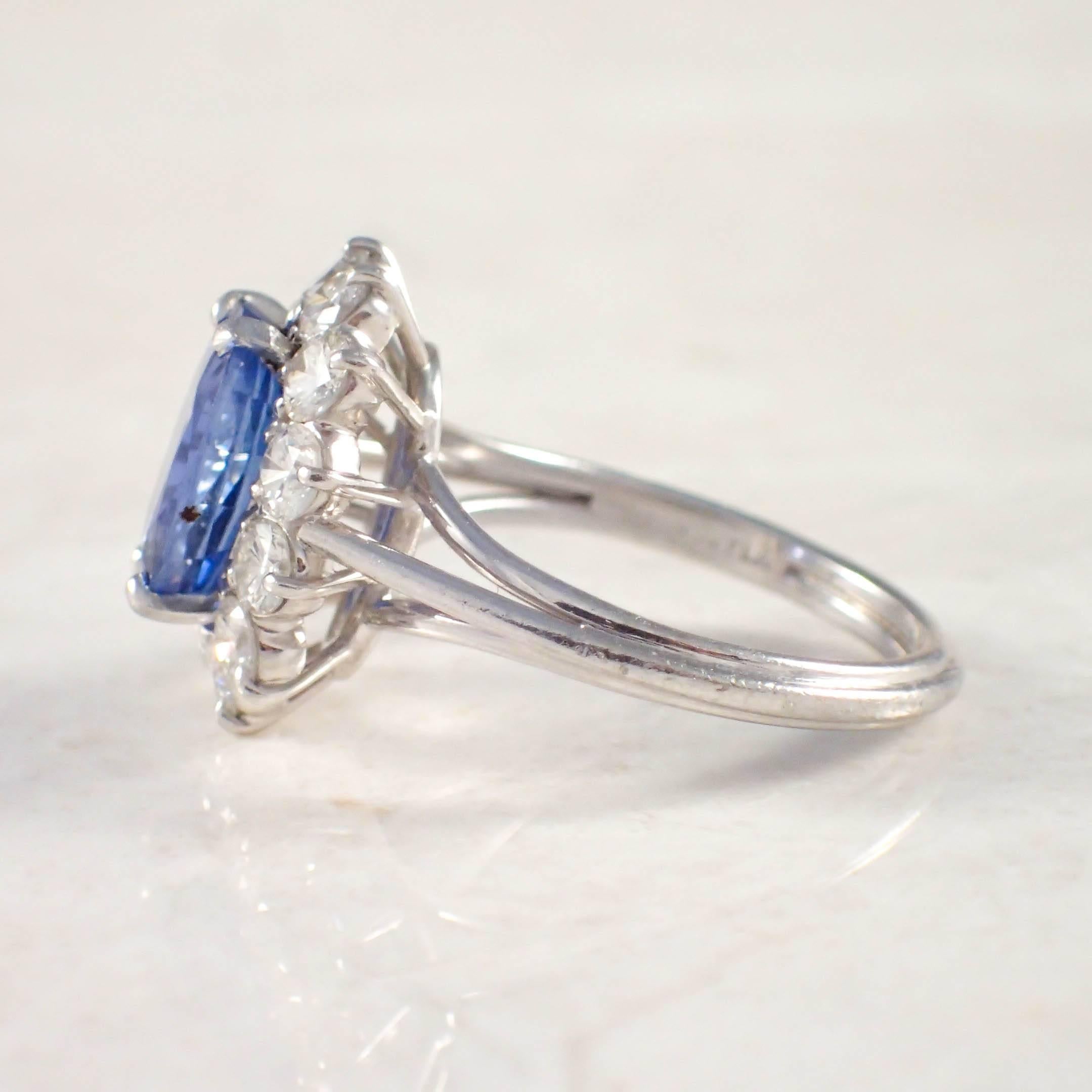 Modern Natural Sapphire Diamond Platinum Ring For Sale