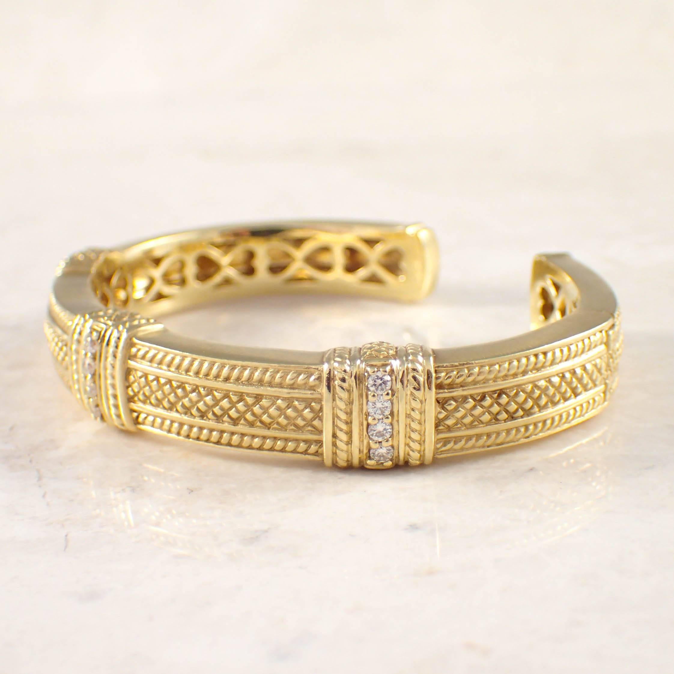 Contemporary Judith Ripka Diamond Gold Bangle Bracelet For Sale