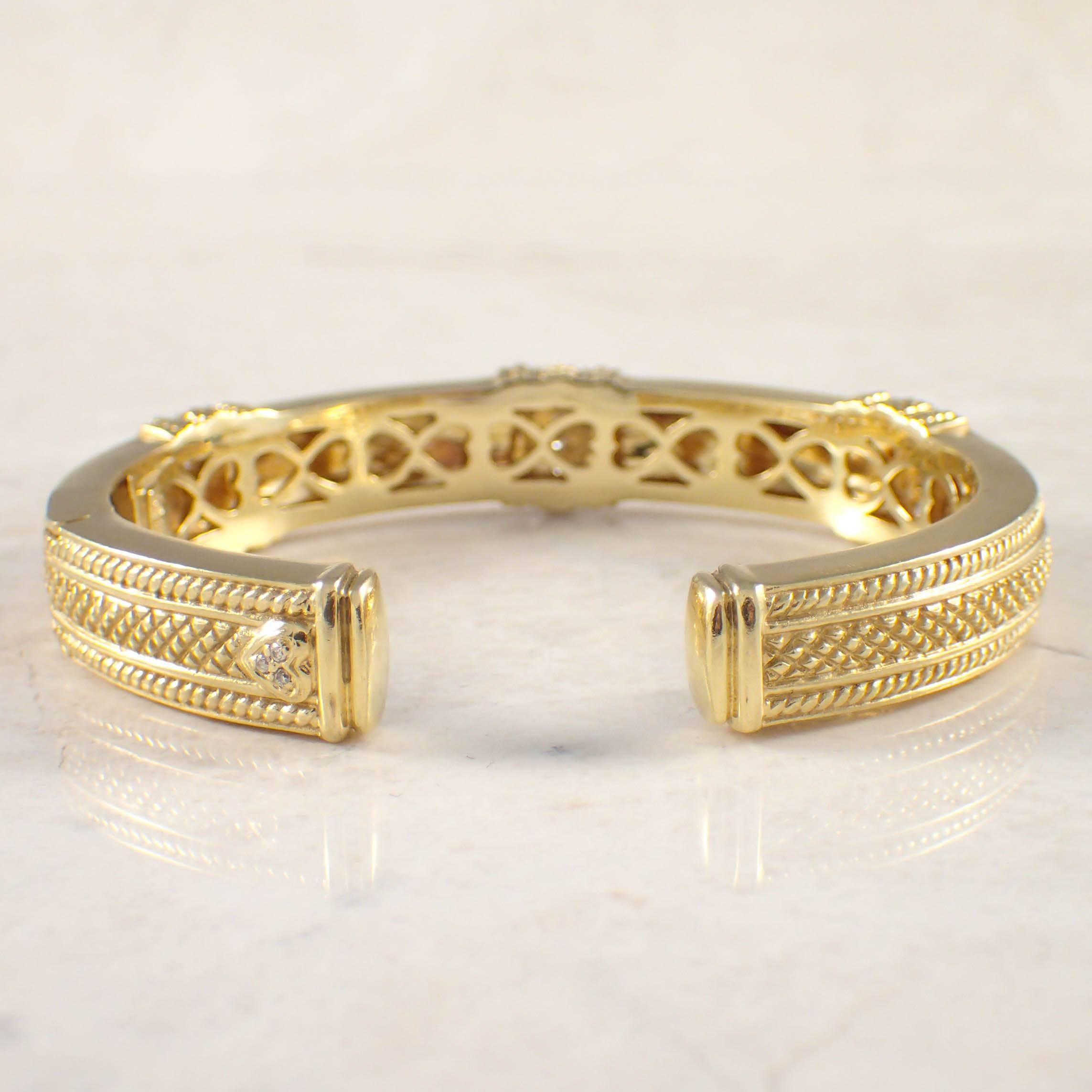 Judith Ripka Diamond Gold Bangle Bracelet In Good Condition For Sale In Portland, ME