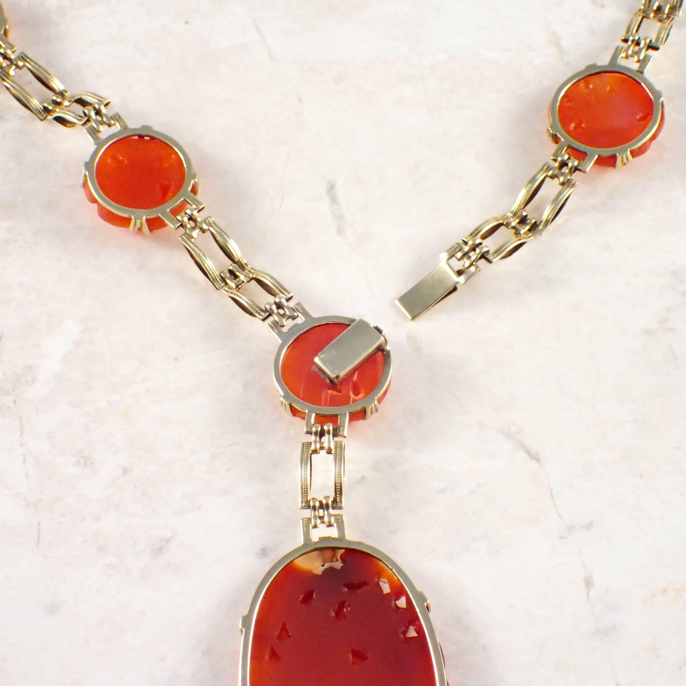 Art Deco Carnelian Gold Necklace In Good Condition In Portland, ME