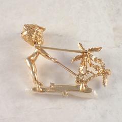 Ruser Pearl Diamond Gold Brooch and Earring Set