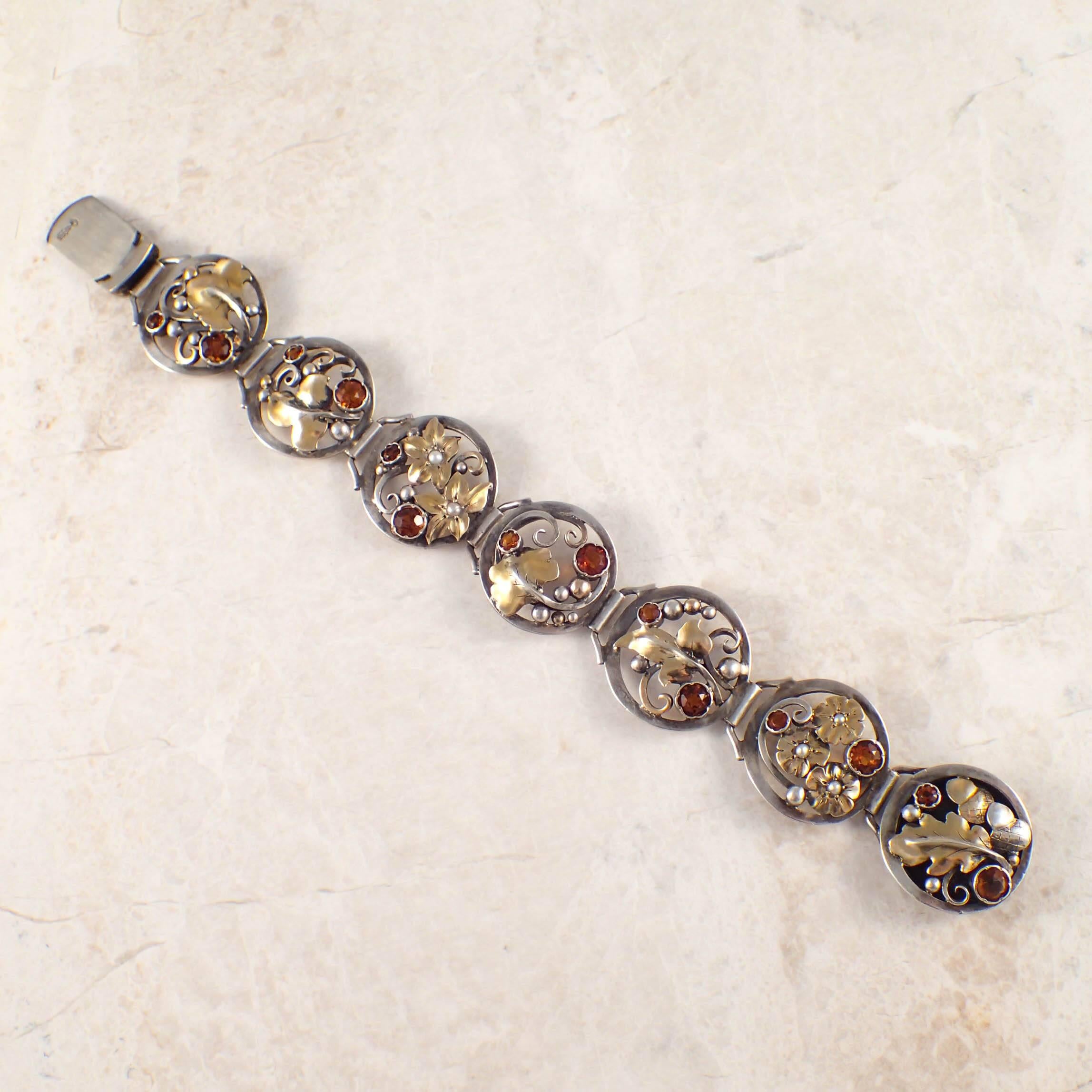 Oakes Citrine Pearl Silver over Gold Bracelet In Good Condition For Sale In Portland, ME