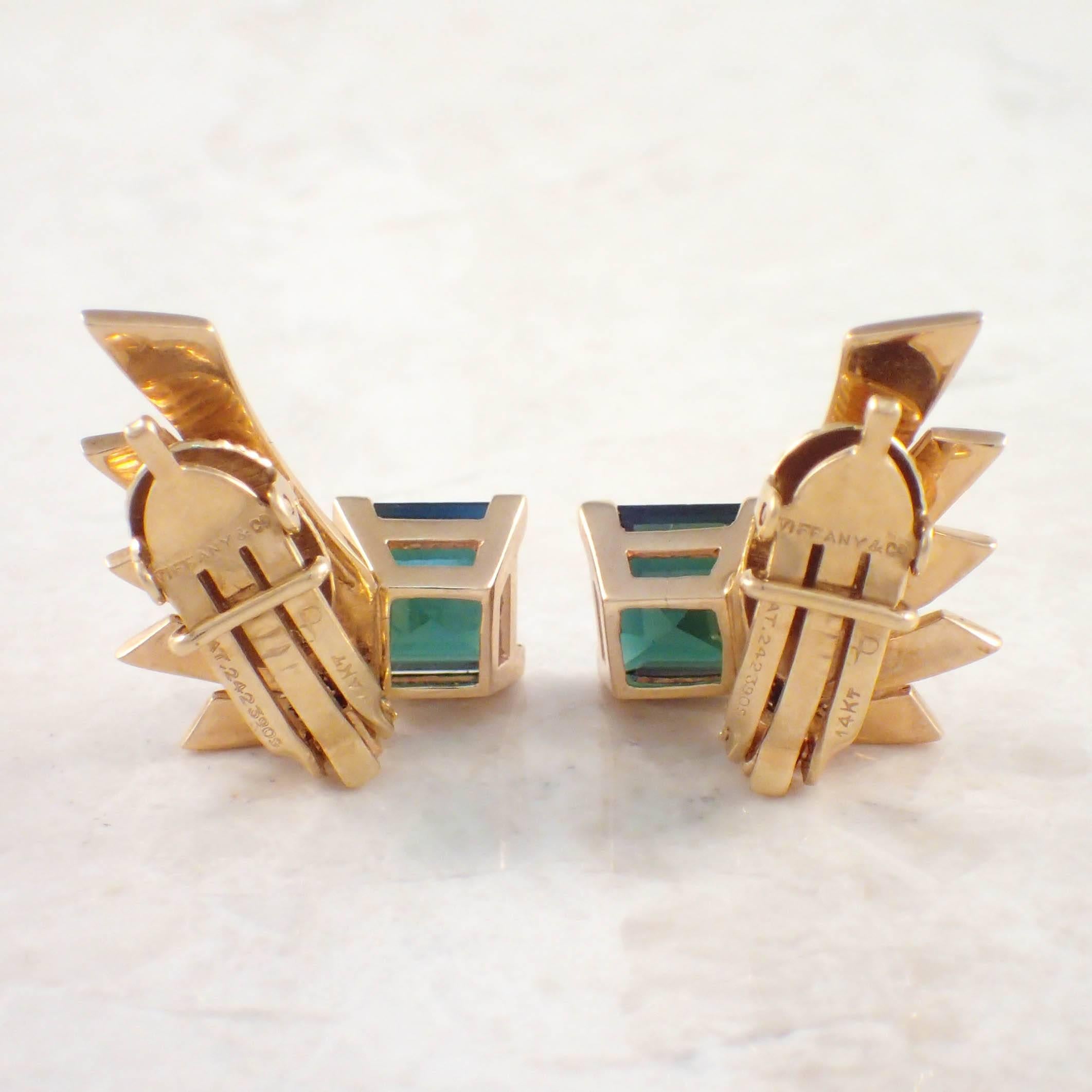Tiffany & Co. Retro Tourmaline Gold Earrings  In Good Condition For Sale In Portland, ME