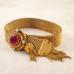 Victorian Tourmaline Diamond Gold Slide Bracelets