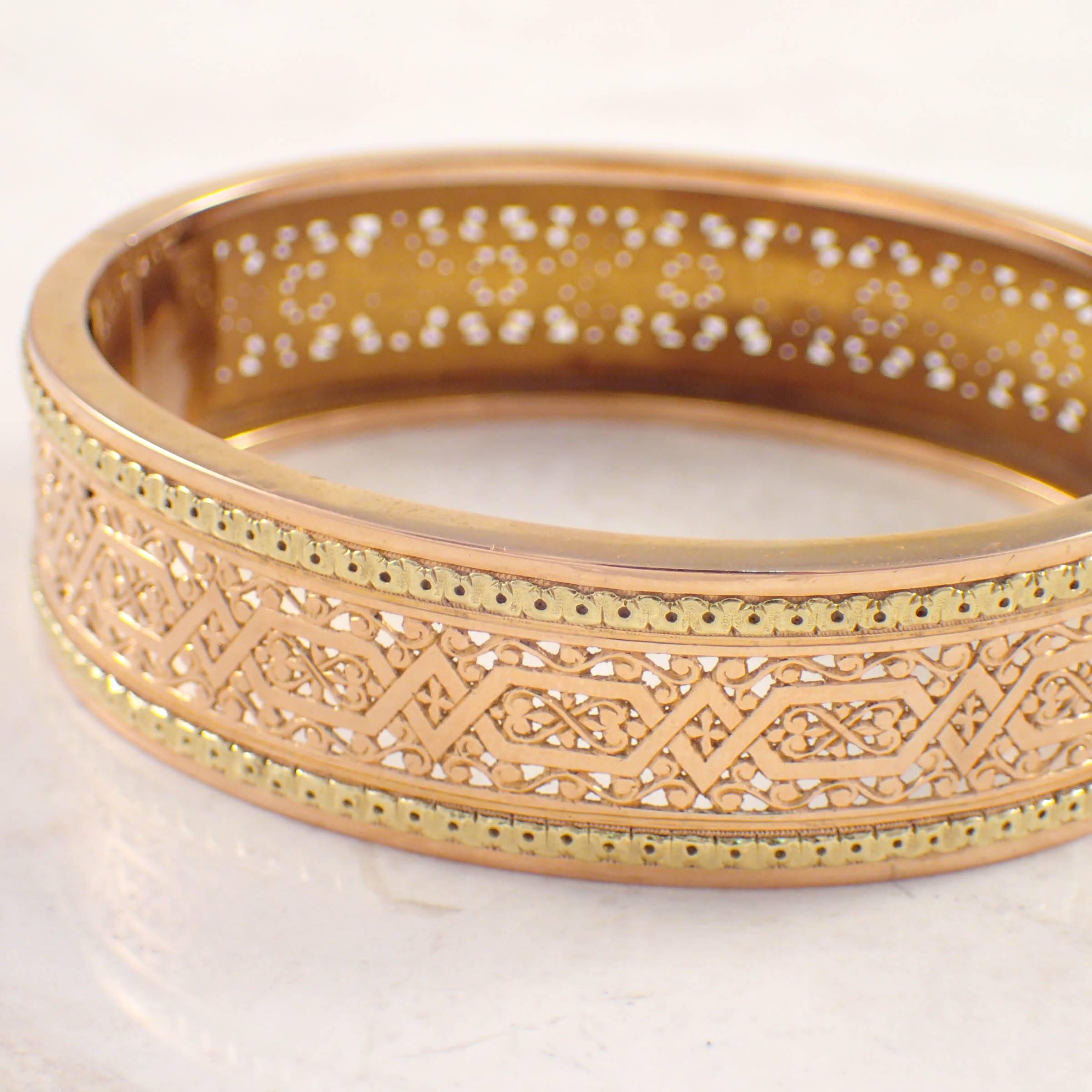 Victorian Two Color Gold Bangle Bracelet In Good Condition In Portland, ME