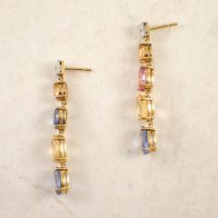Multicolor Sapphire Diamond Two Color Gold Earrings