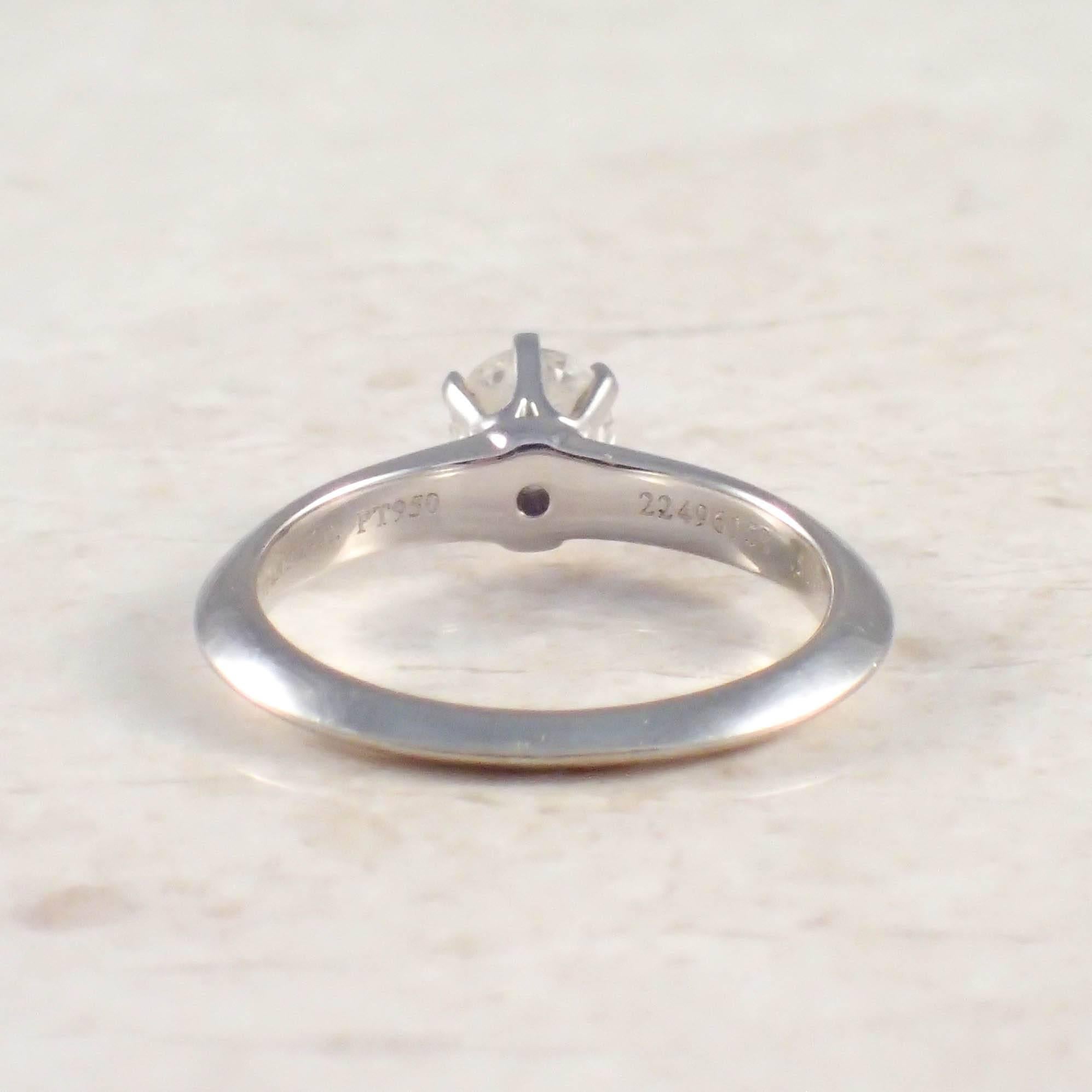 Tiffany & Co. Diamond Platinum Solitaire Engagement Ring  In Good Condition For Sale In Portland, ME