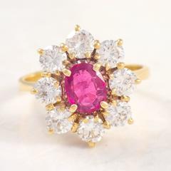 Ruby Diamond Gold Cluster Ring