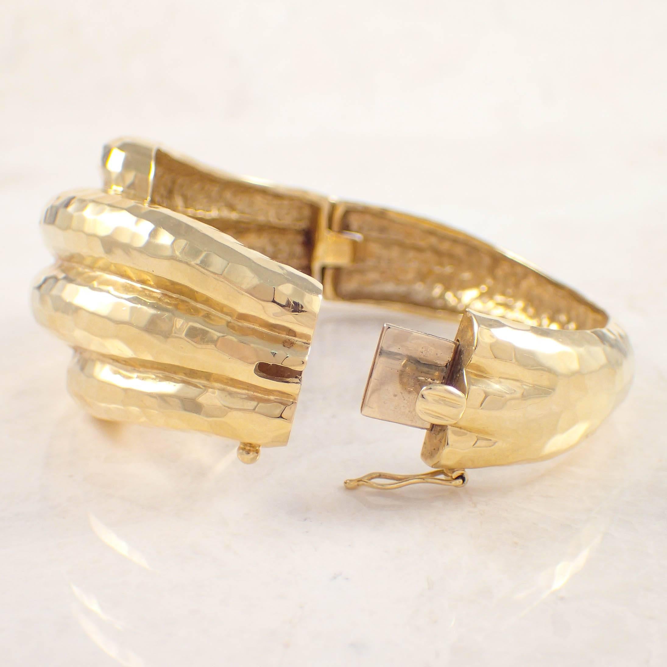 Modern M. Rotkel Hammered Gold Bangle Bracelet