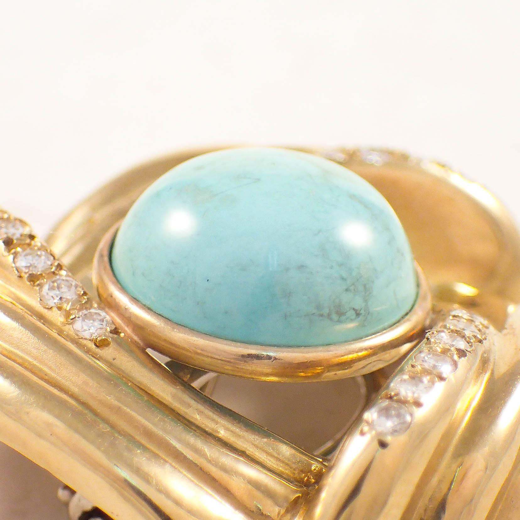 Modern Turquoise Diamond Gold Earrings  For Sale