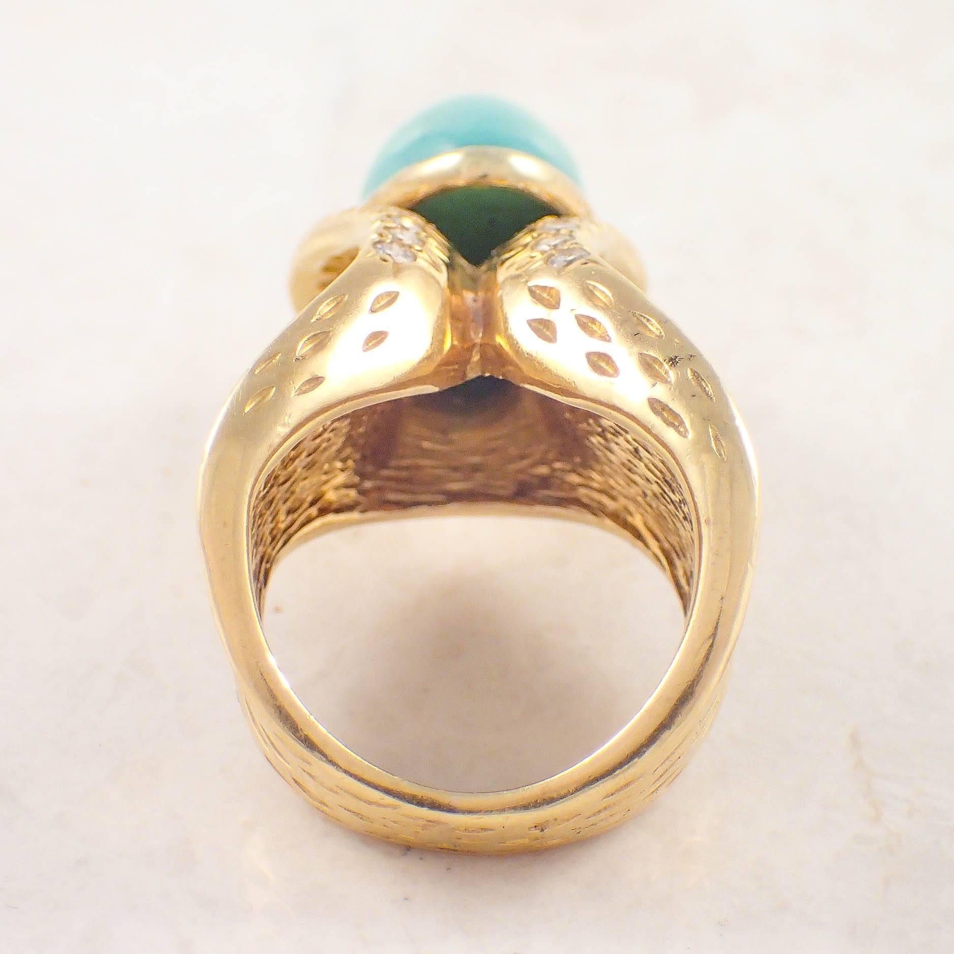 Women's Turquoise Diamond Gold Ring  For Sale