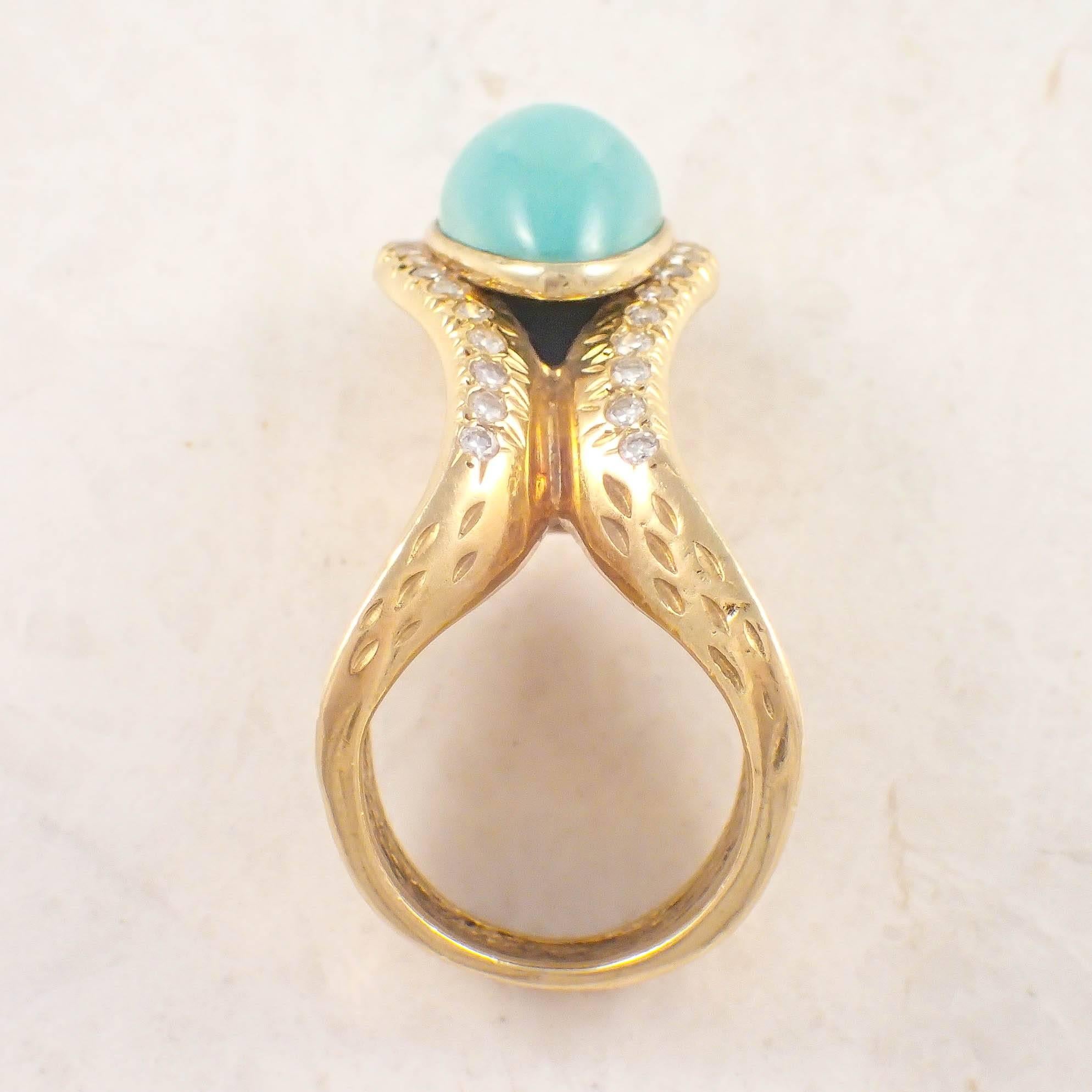 Turquoise Diamond Gold Ring  For Sale 1