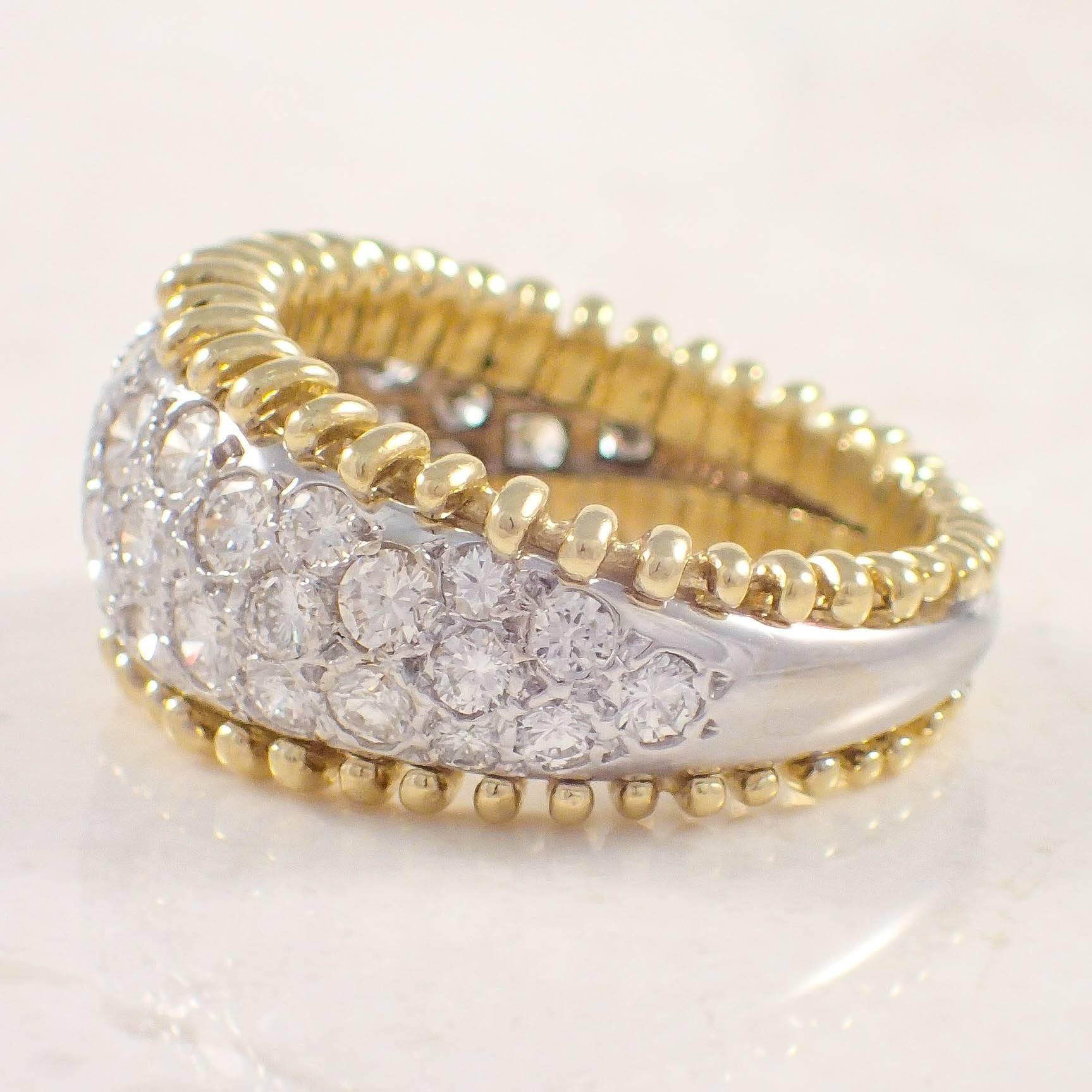 Modern Diamond Two Color Gold Band Ring For Sale