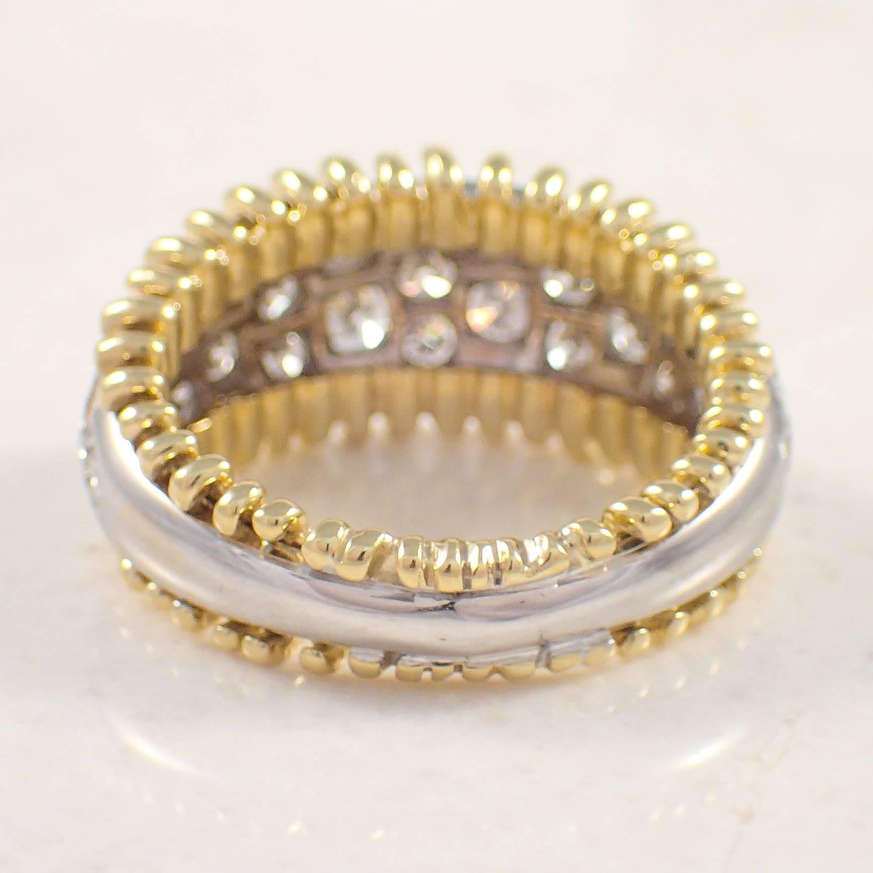 Diamond Two Color Gold Band Ring In Good Condition For Sale In Portland, ME