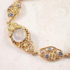 Arts and Crafts Sapphire Moonstone Gold Bracelet