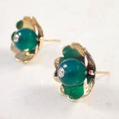 Cartier Green Onyx Diamond Gold Earrings