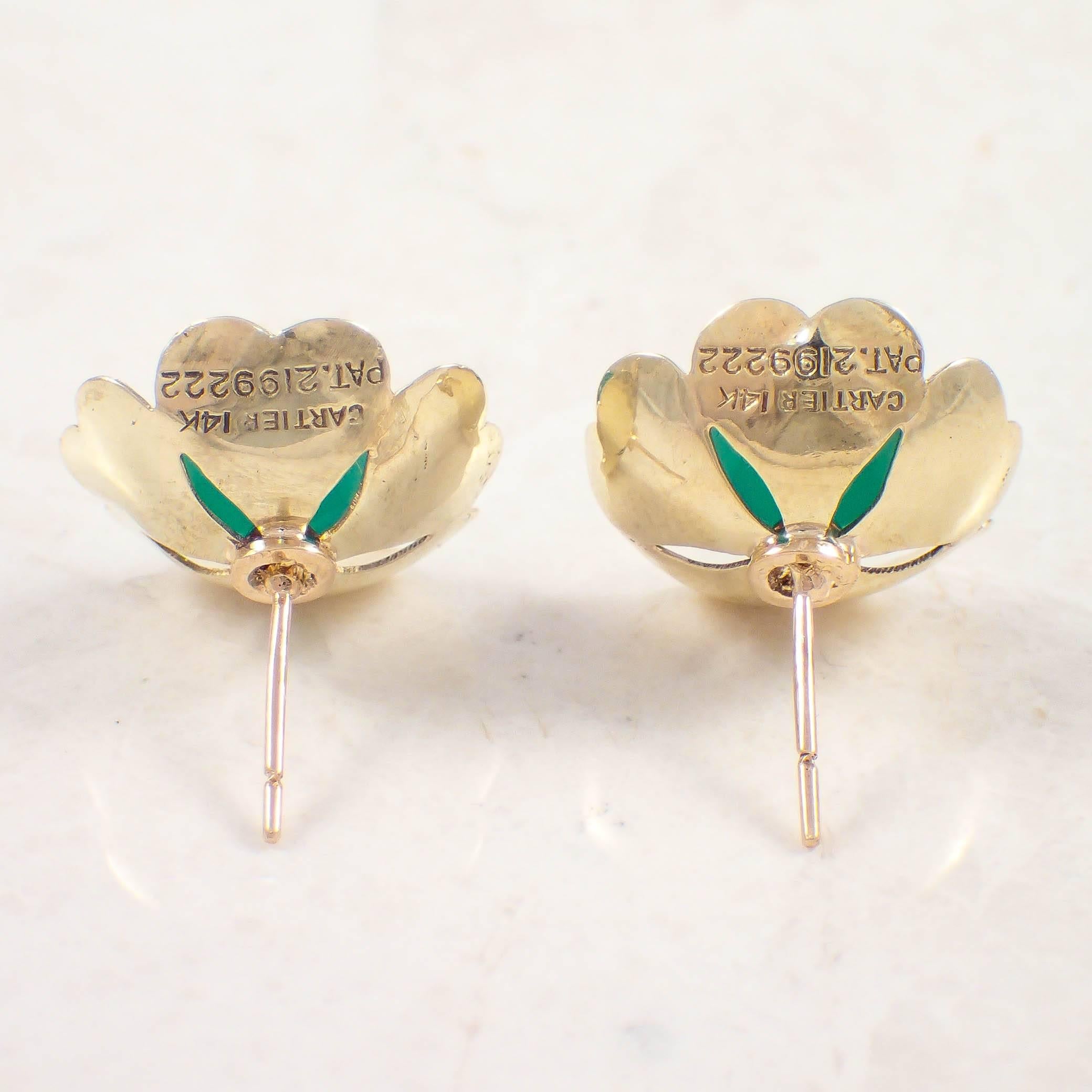 Retro Cartier Green Onyx Diamond Gold Earrings  For Sale