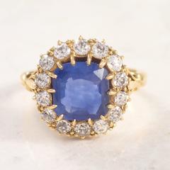 Sapphire Diamond Gold Cluster Ring