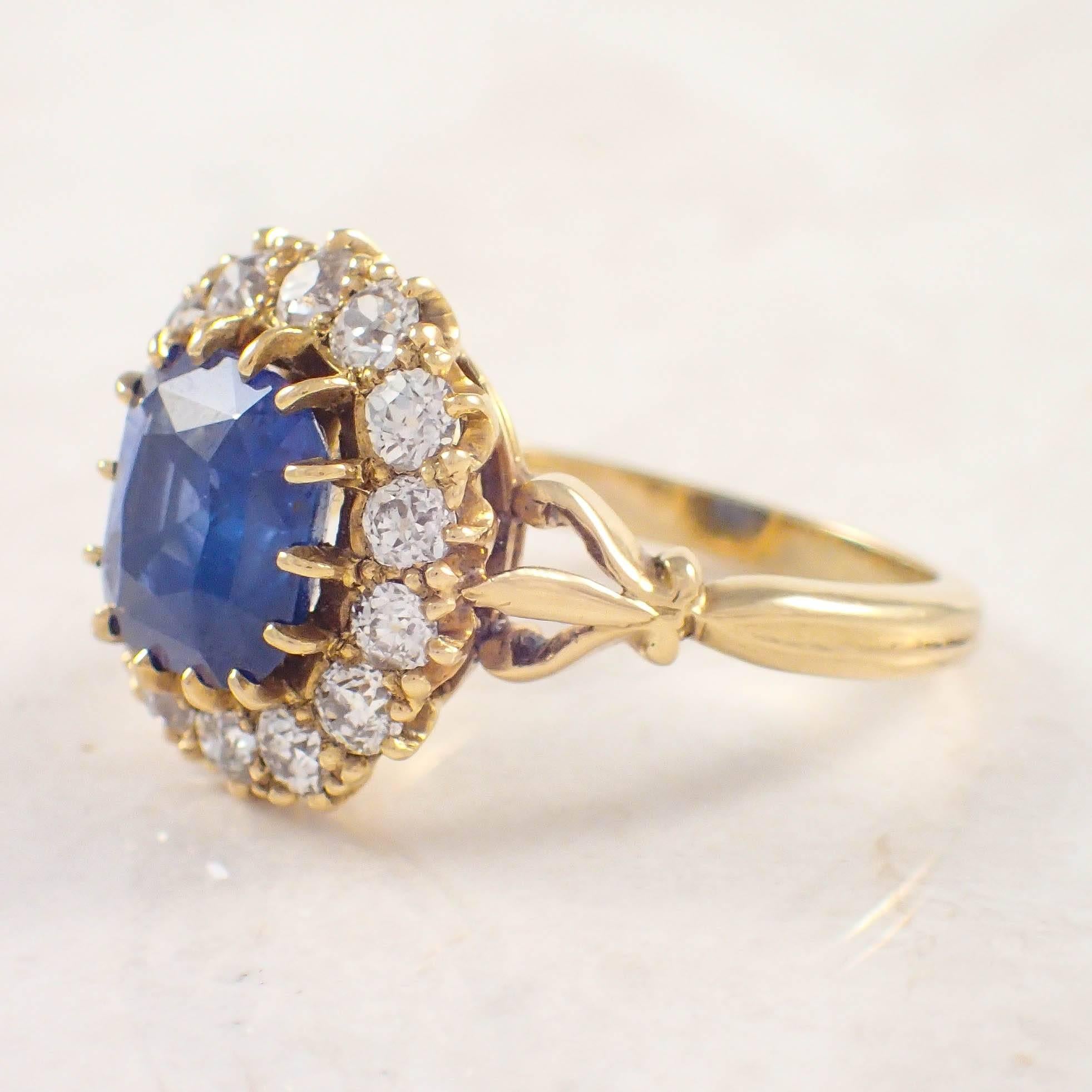 Late Victorian Sapphire Diamond Gold Cluster Ring  For Sale