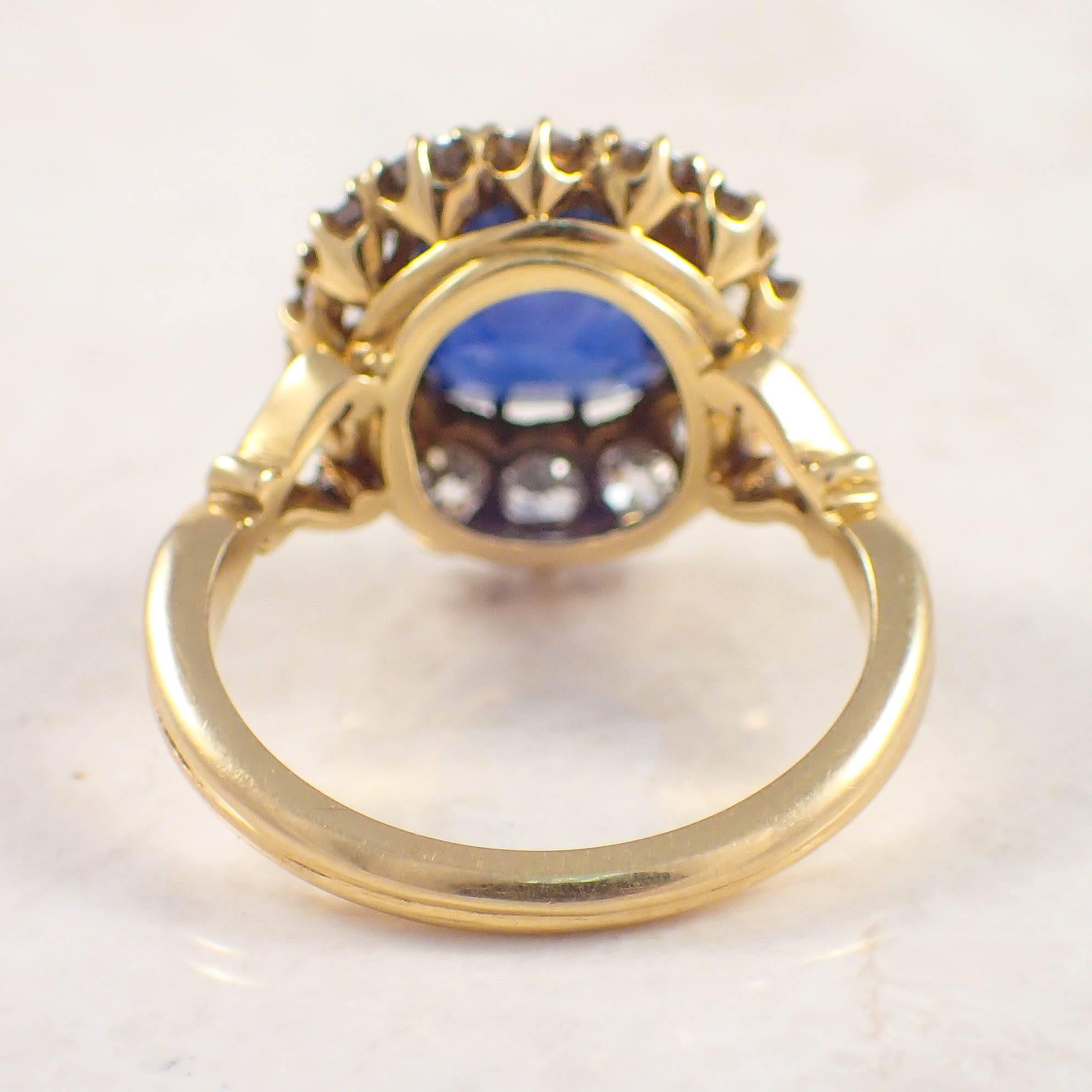 Women's Sapphire Diamond Gold Cluster Ring  For Sale