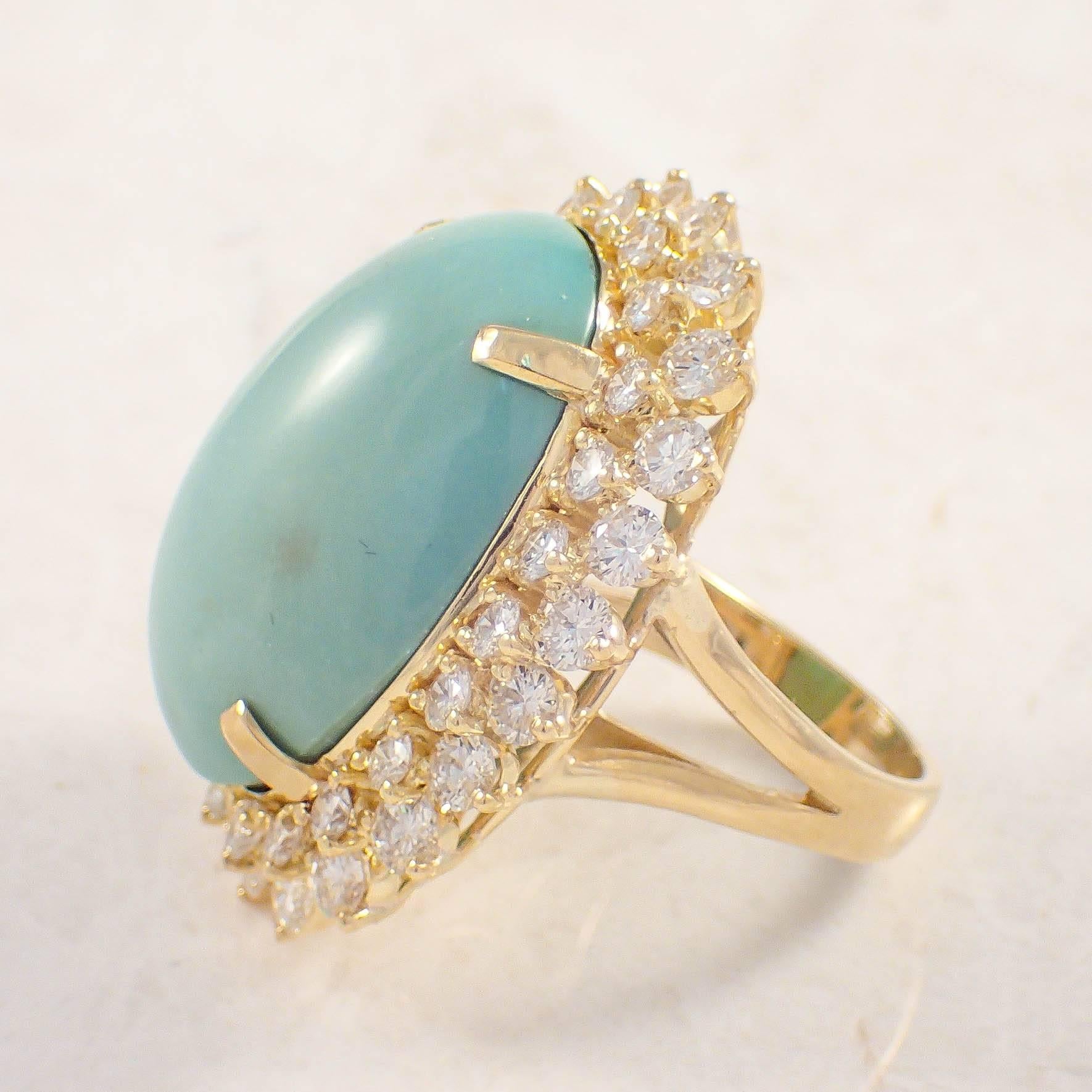 Modern Turquoise Diamond Gold Ring  For Sale