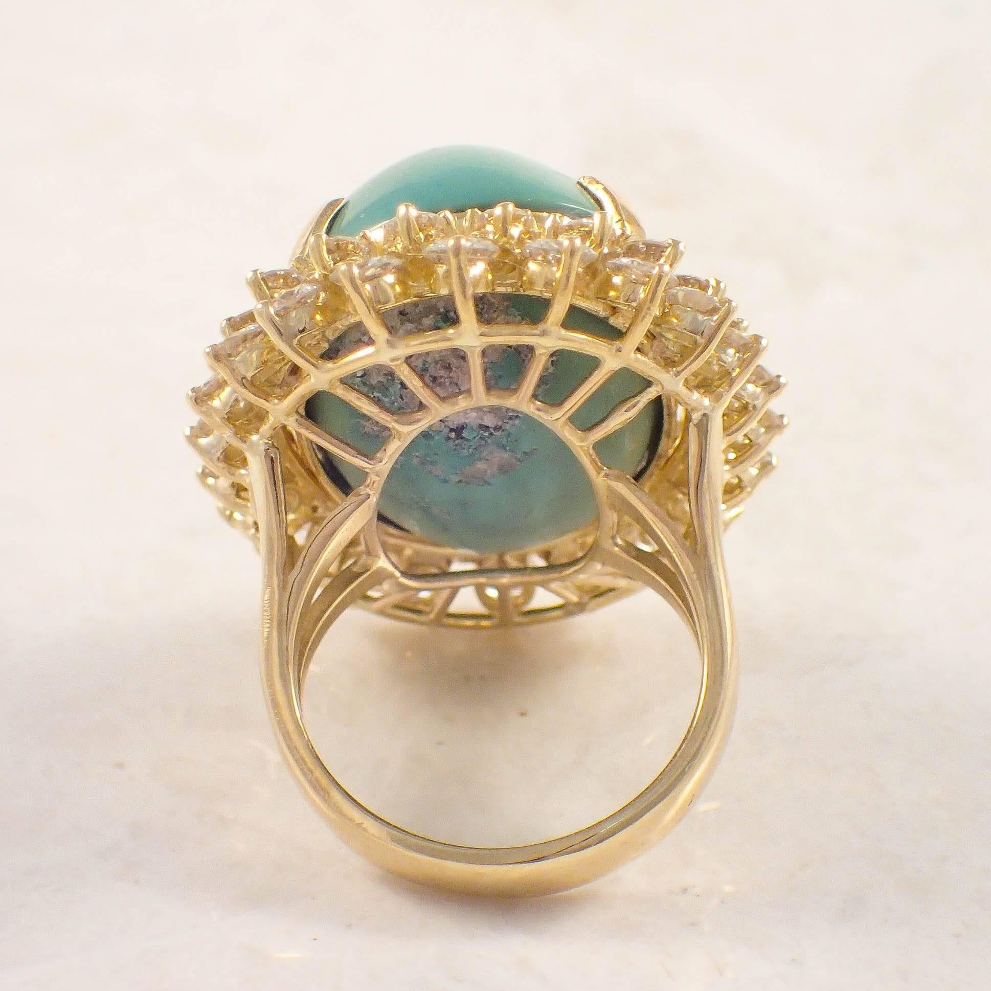 Turquoise Diamond Gold Ring  In Good Condition For Sale In Portland, ME