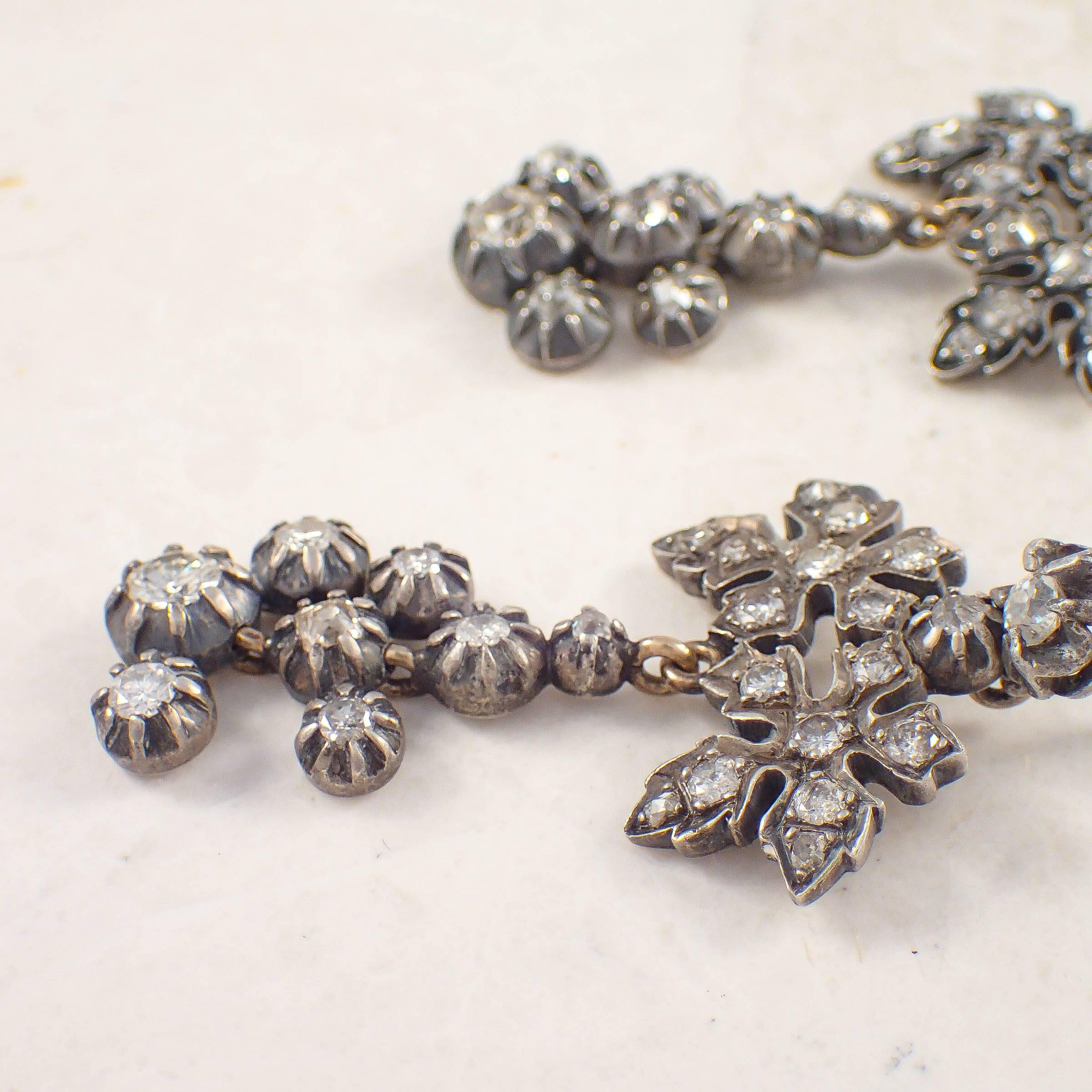 Women's Georgian Diamond Silver over Gold Chandelier Earrings  For Sale