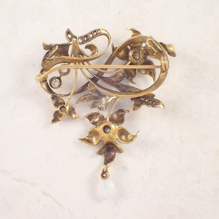 Art Nouveau Enamel Opal Diamond Gold Brooch For Sale at 1stDibs