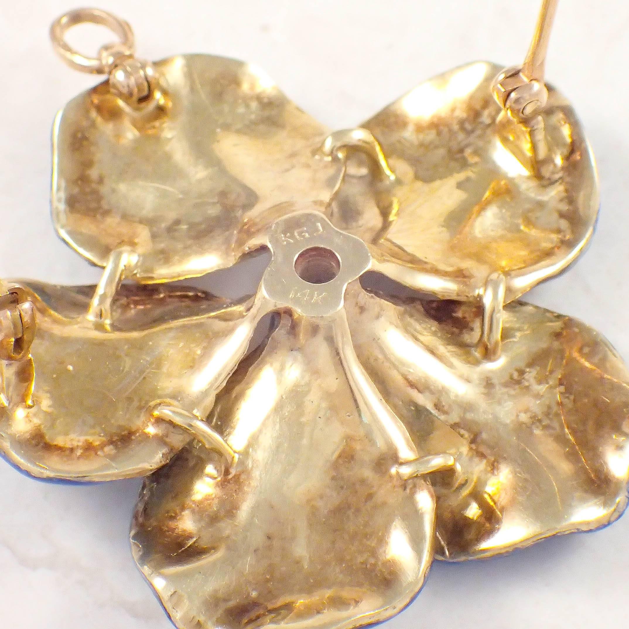 Women's Antique Enamel Diamond Gold Pansy Brooch