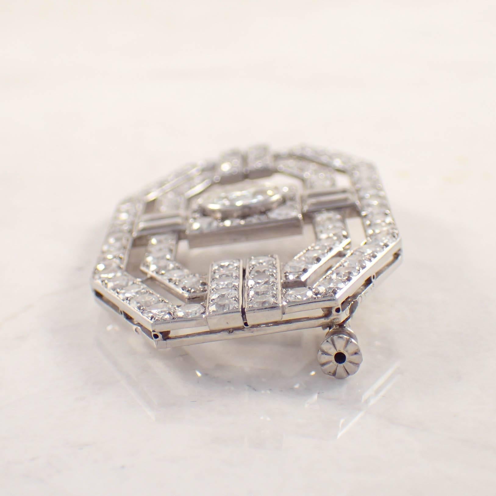 La Cloche Art Deco Diamond Platinum Brooch  In Excellent Condition For Sale In Portland, ME