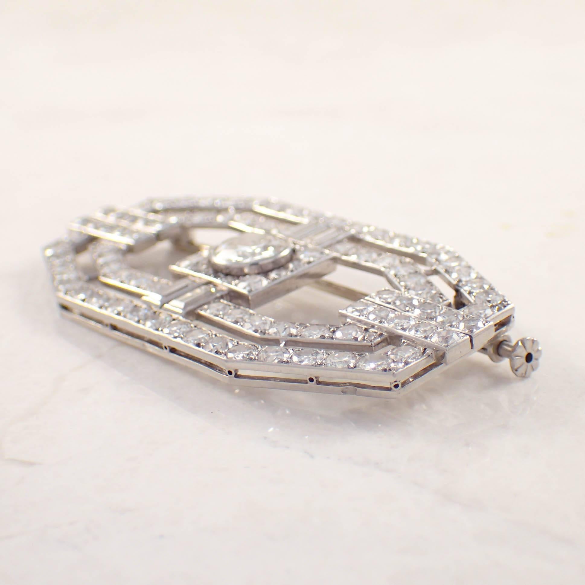 Women's La Cloche Art Deco Diamond Platinum Brooch  For Sale