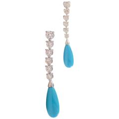 Turquoise Diamond Gold Pendant Earrings 