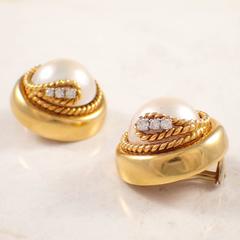 Tiffany & Co. Mother of Pearl Diamond Gold Clip Earrings