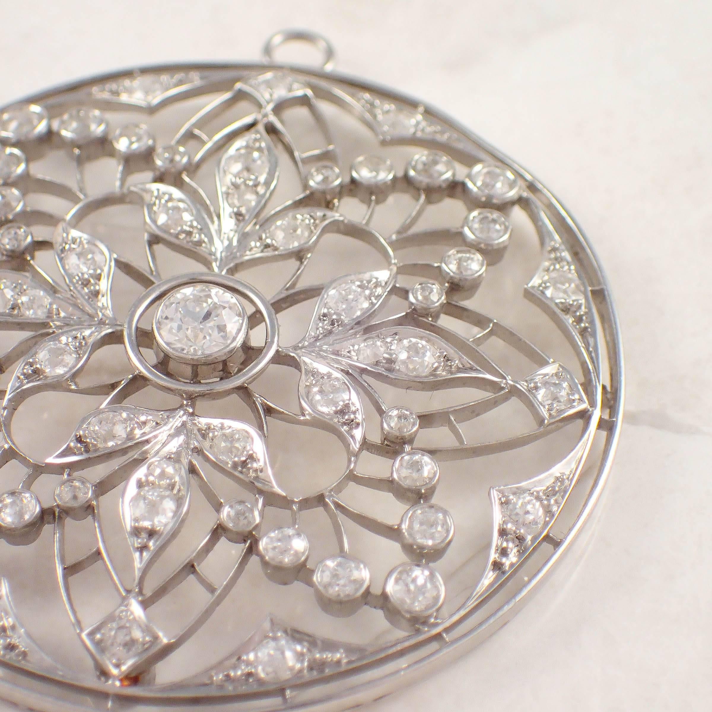 Art Deco Diamond Platinum Pin Pendant  In Good Condition In Portland, ME