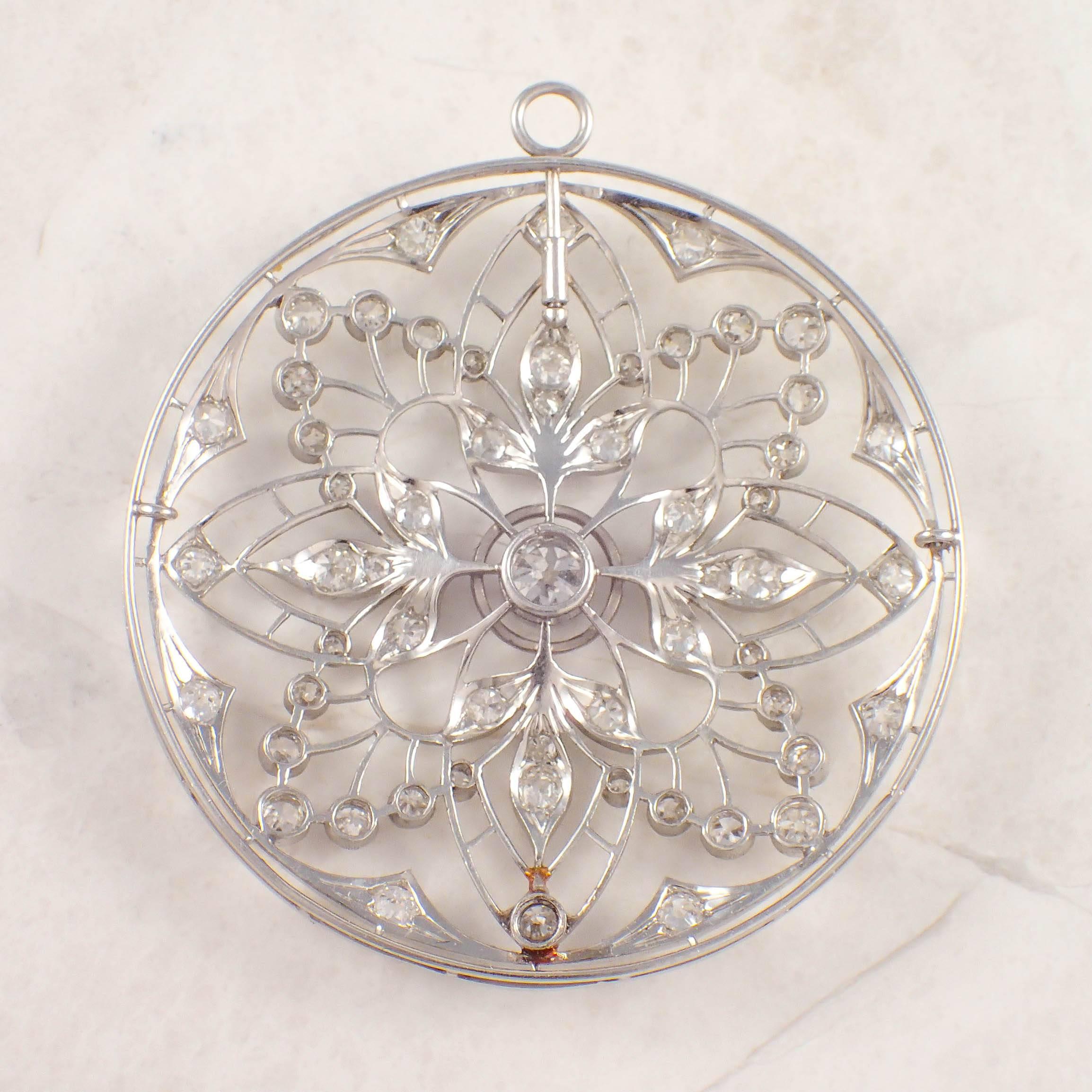 Women's Art Deco Diamond Platinum Pin Pendant 