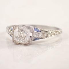 Art Deco Sapphire Diamond Platinum Engagement Ring