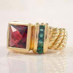 David Yurman Garnet Emerald Gold Ring