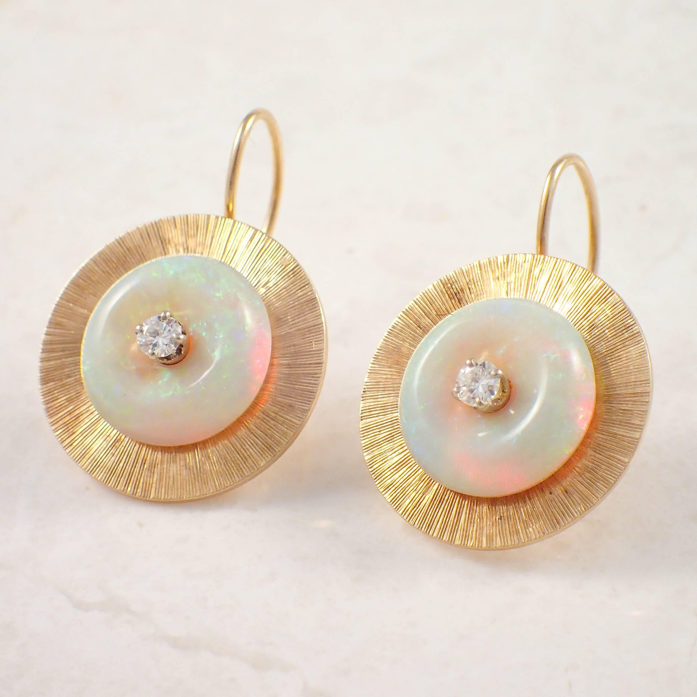 Modern Opal Diamond Gold Earrings 