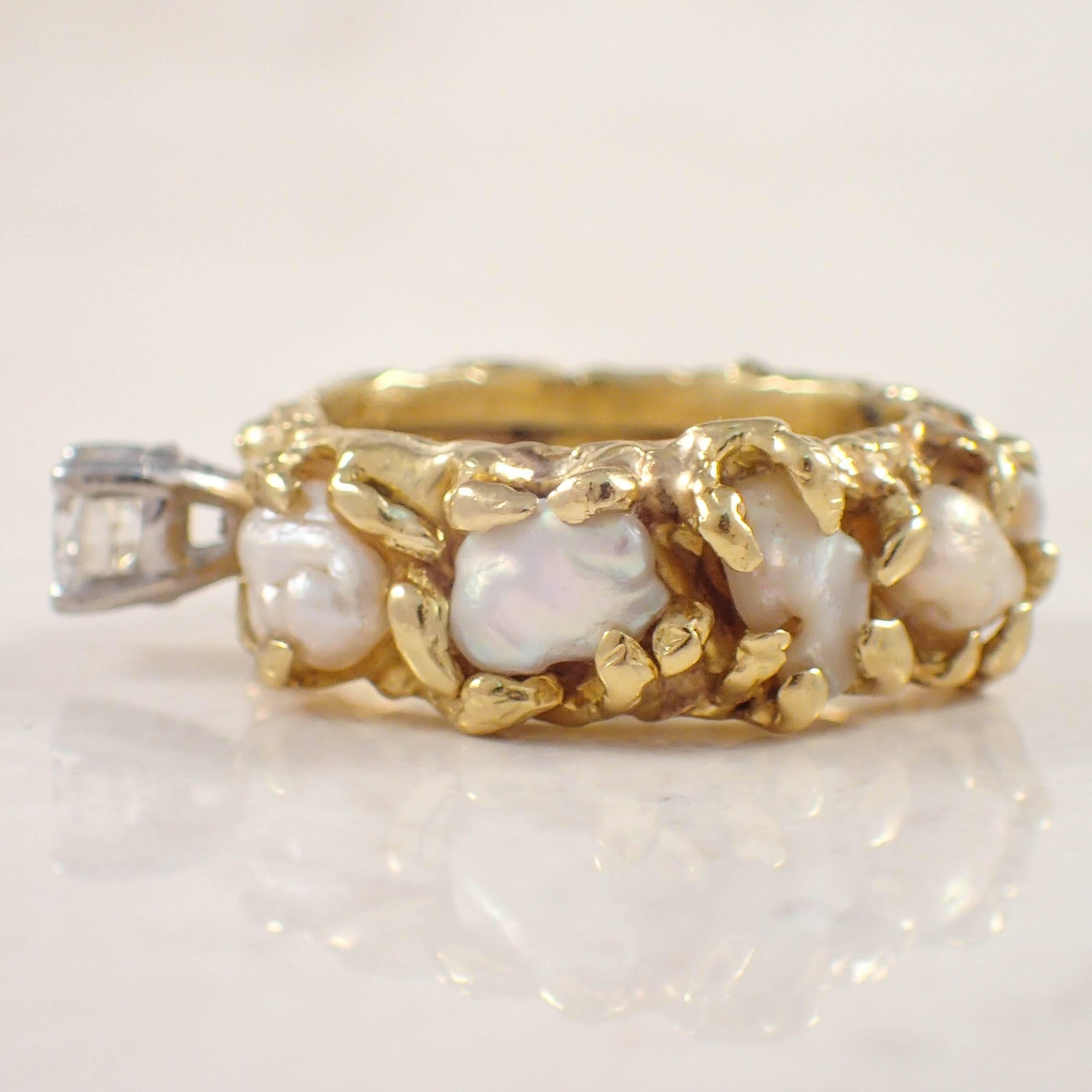 Modern Barbara Anton Pearl Diamond Gold Engagement Ring