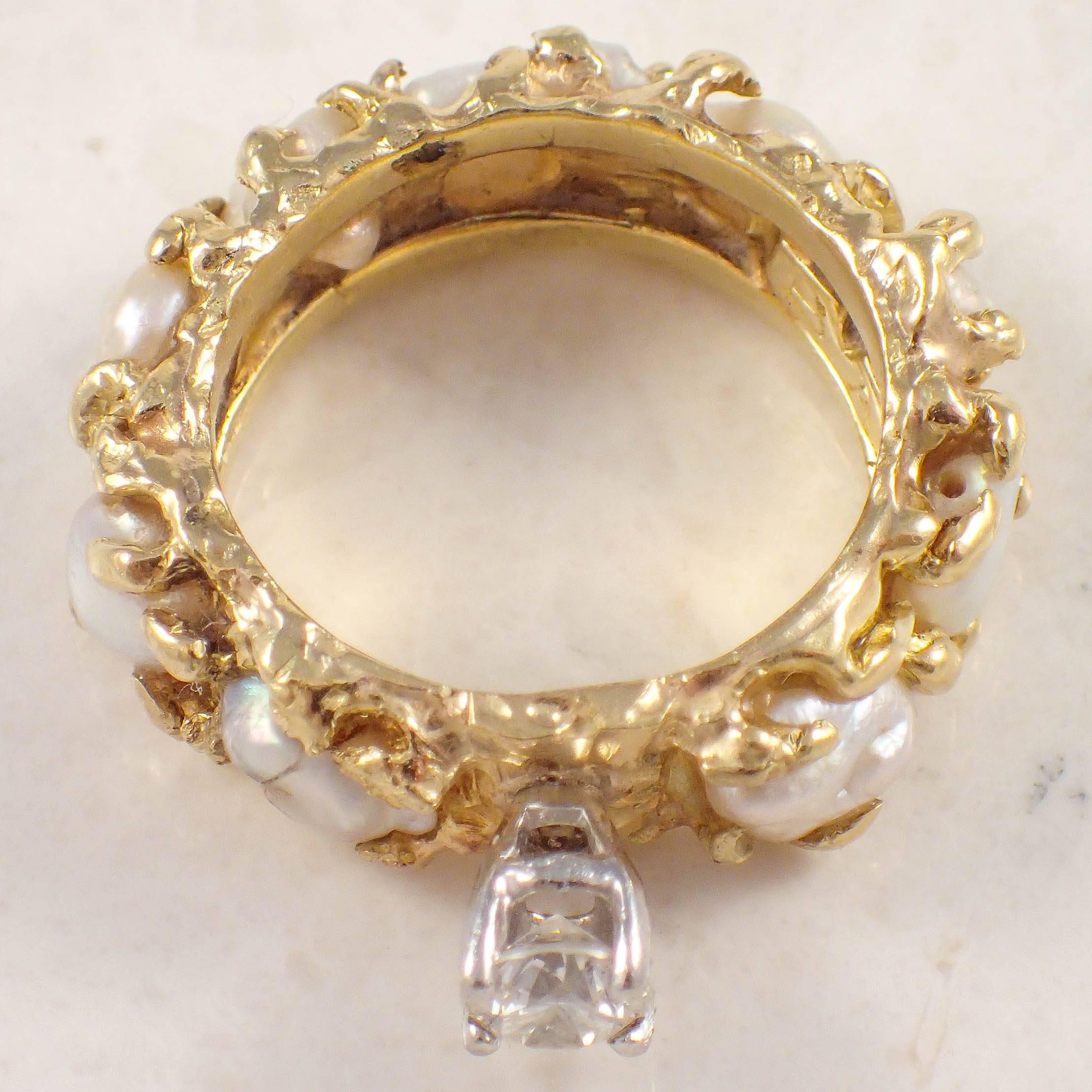 Barbara Anton Pearl Diamond Gold Engagement Ring 1