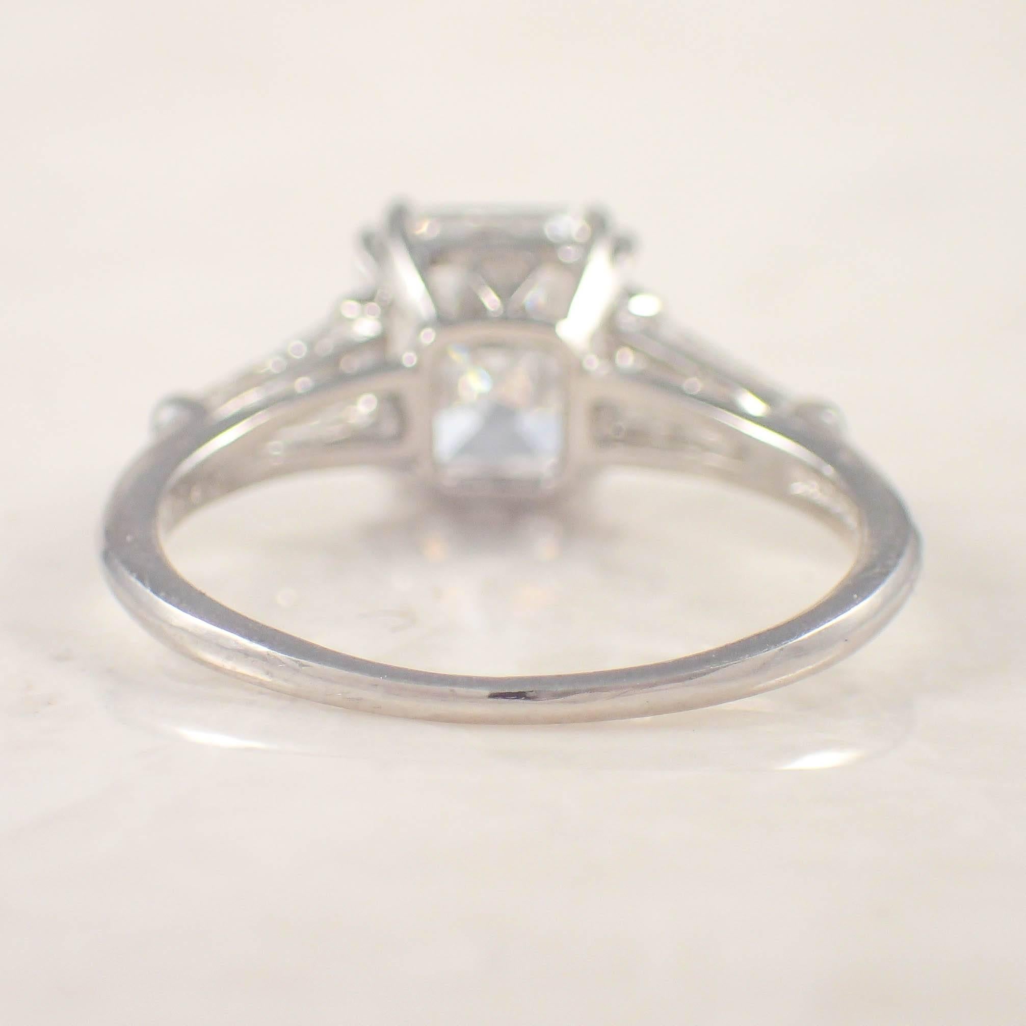 2.09 Carat GIA Cert Asscher Cut Diamond Platinum Engagement Ring  In Excellent Condition In Portland, ME