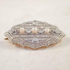 Edwardian Pearl and Diamond Pin Platinum over Gold Pendant