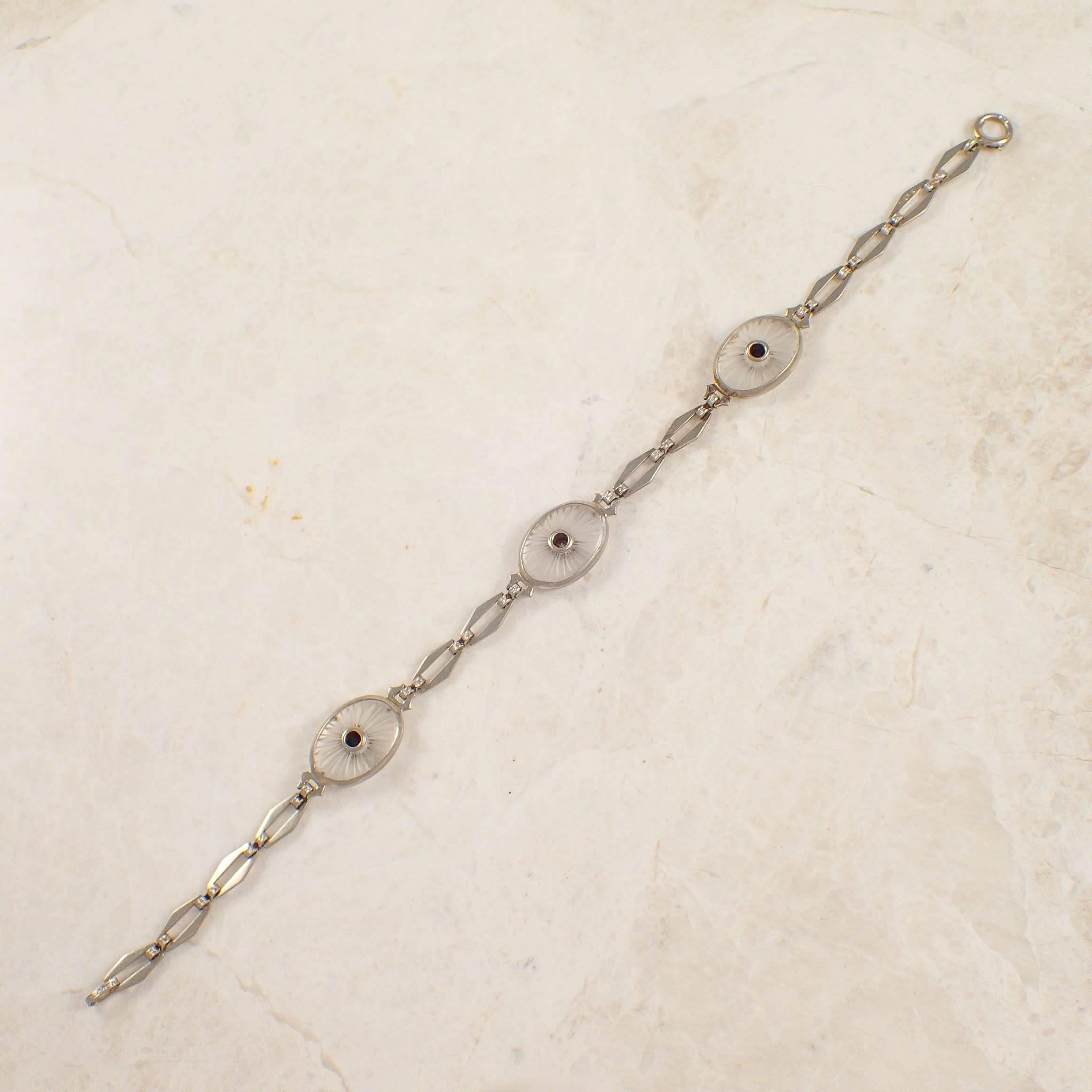 Art Deco  Crystal Sapphire Diamond Gold Bracelet In Good Condition For Sale In Portland, ME