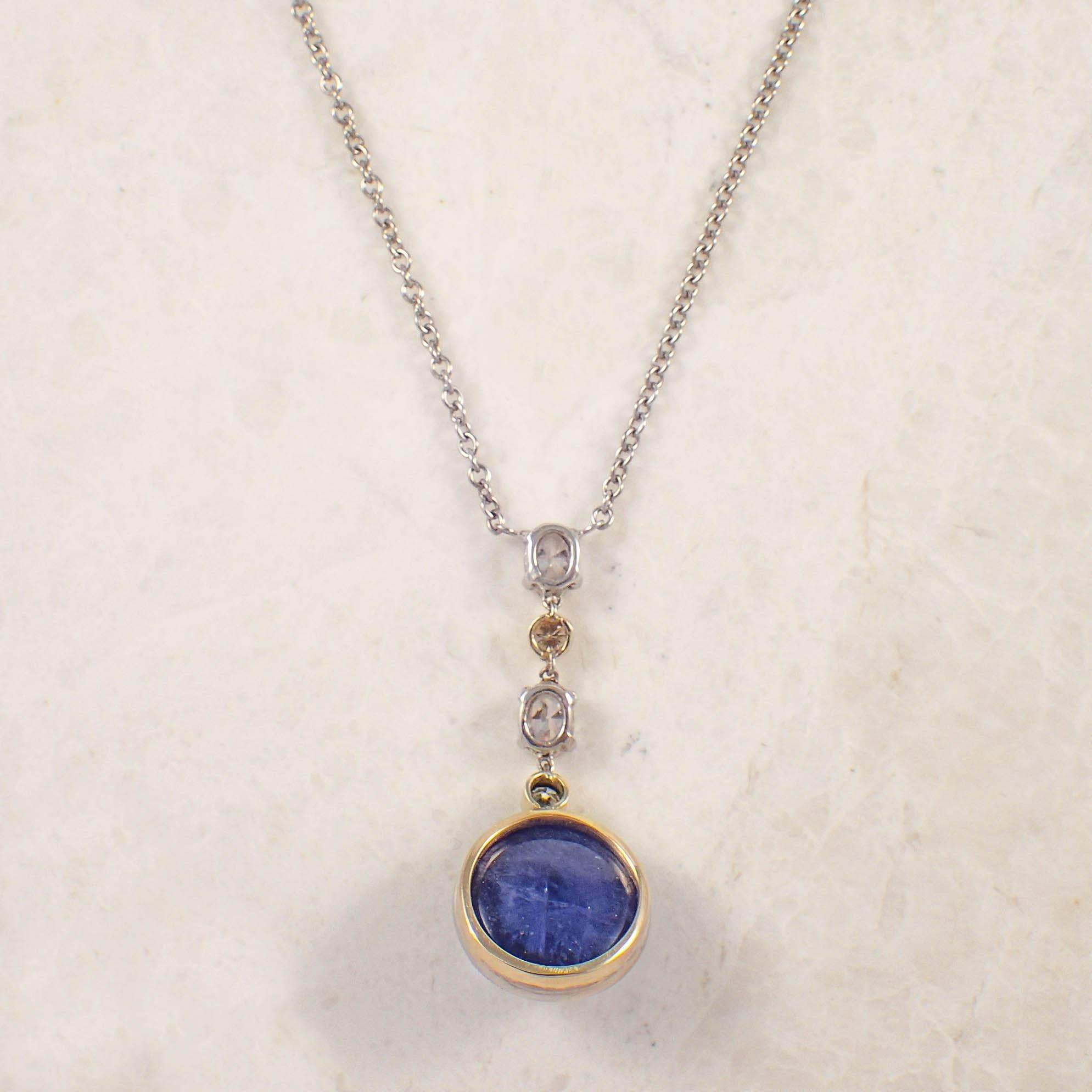 Tanzanite White and Yellow Diamond Pendant Necklace  In Excellent Condition In Portland, ME