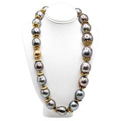 Estate Graduated 15 x 22 mm Large Tahitian Pearl Strand with Rondells