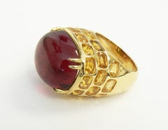Impressive 43.00 Carat Rubelite Cabochon Cocktail Ring With Yellow Sapphires